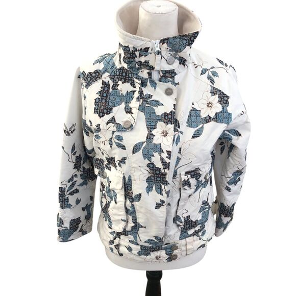 Five Fifty Five White &Teal Flower Design Ski Snowboard Youth Sz 10 Girls Jacket - Picture 1 of 16